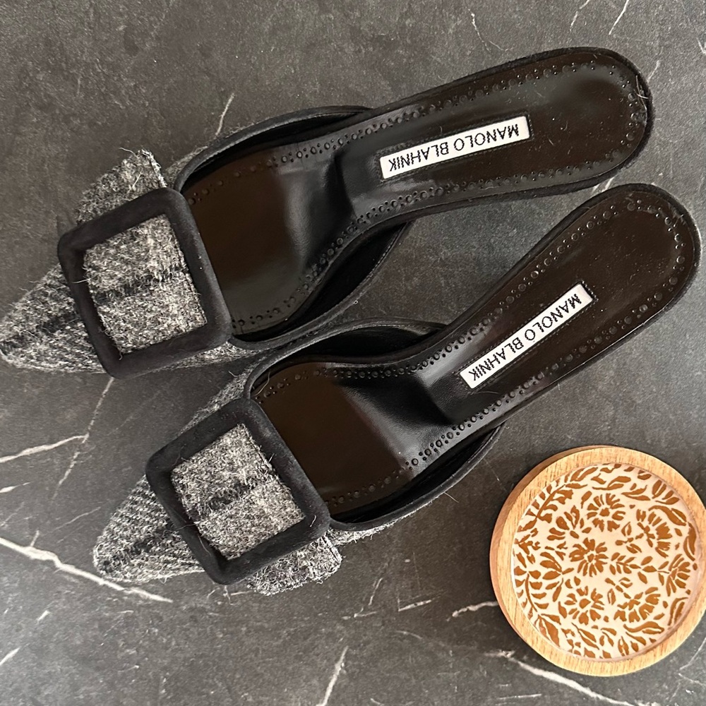 Manolo Blahnik Black and Gray Mules
